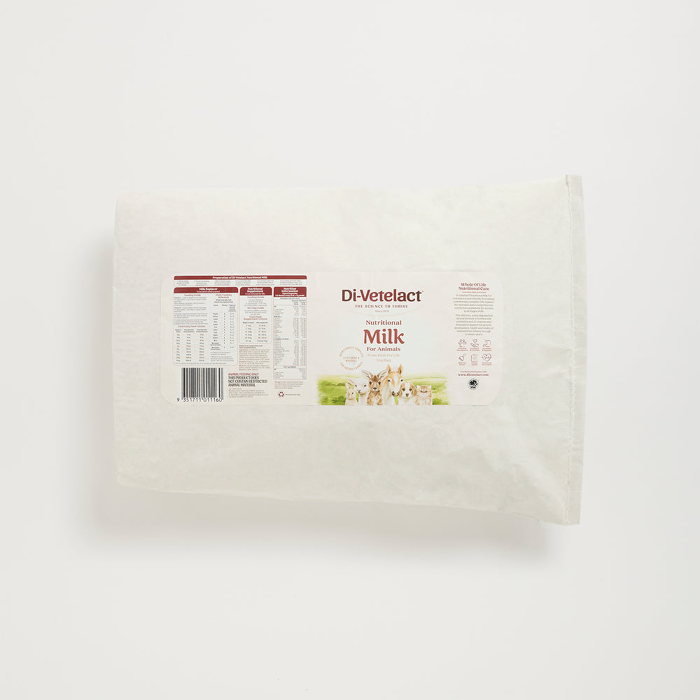 Di-Vetelact Nutritional Milk 5kg White Bag on a light background