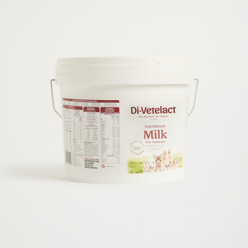 Di-Vetelact Nutritional Milk 5kg White Bucket on a light background